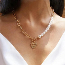 Gold tone Pearl-Embellished Crossed Heart Pendant
