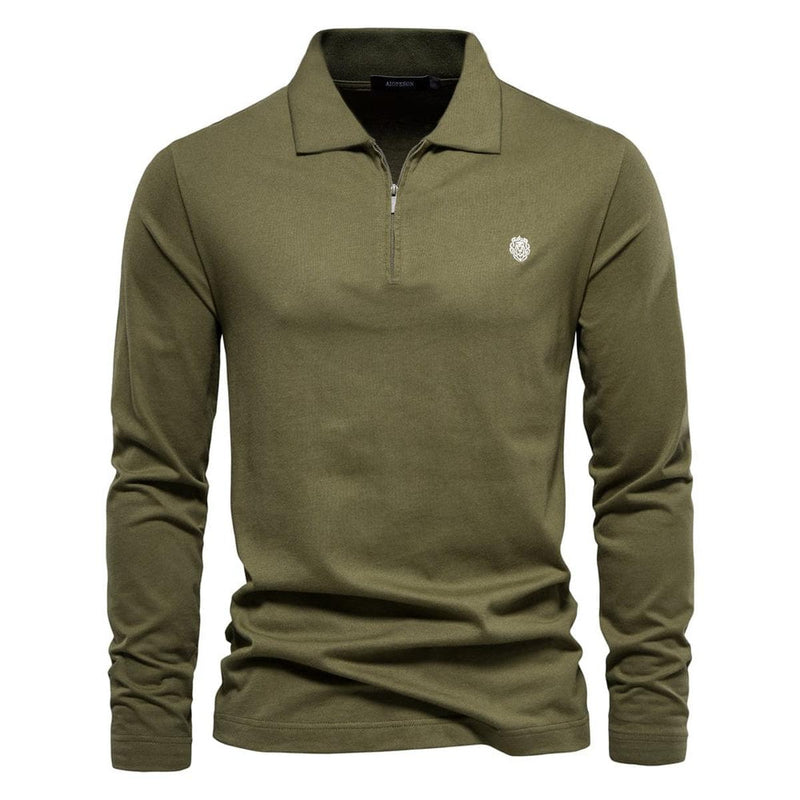 Half-Zip Long Sleeve Polo Shirt With Structured Collar