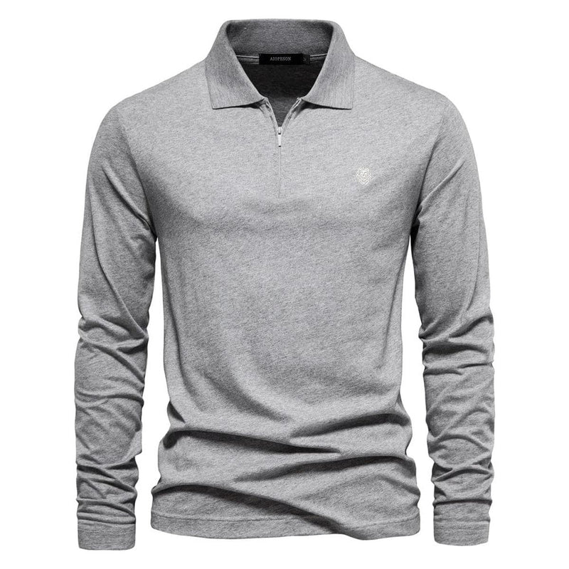 Half-Zip Long Sleeve Polo Shirt With Structured Collar