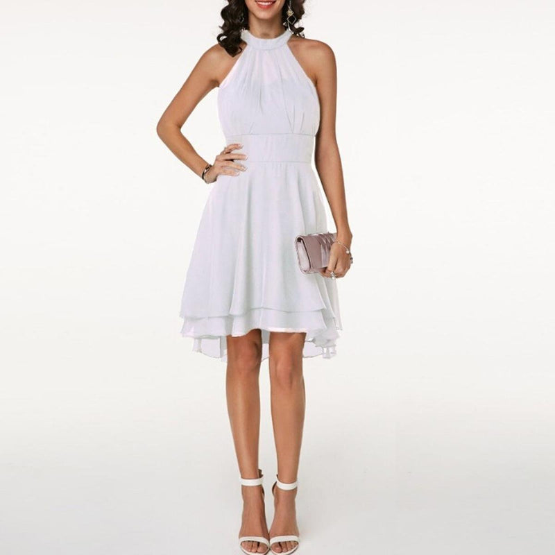 Halter Neck Chiffon High-Low Dress