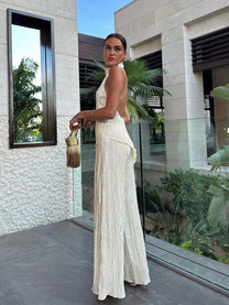 Halter Top Pleated Pants Set