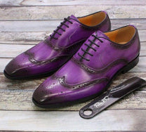 Handcrafted Leather Oxford Shoes With Wingtip Brogue Details