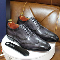 Handcrafted Leather Oxford Shoes With Wingtip Brogue Details