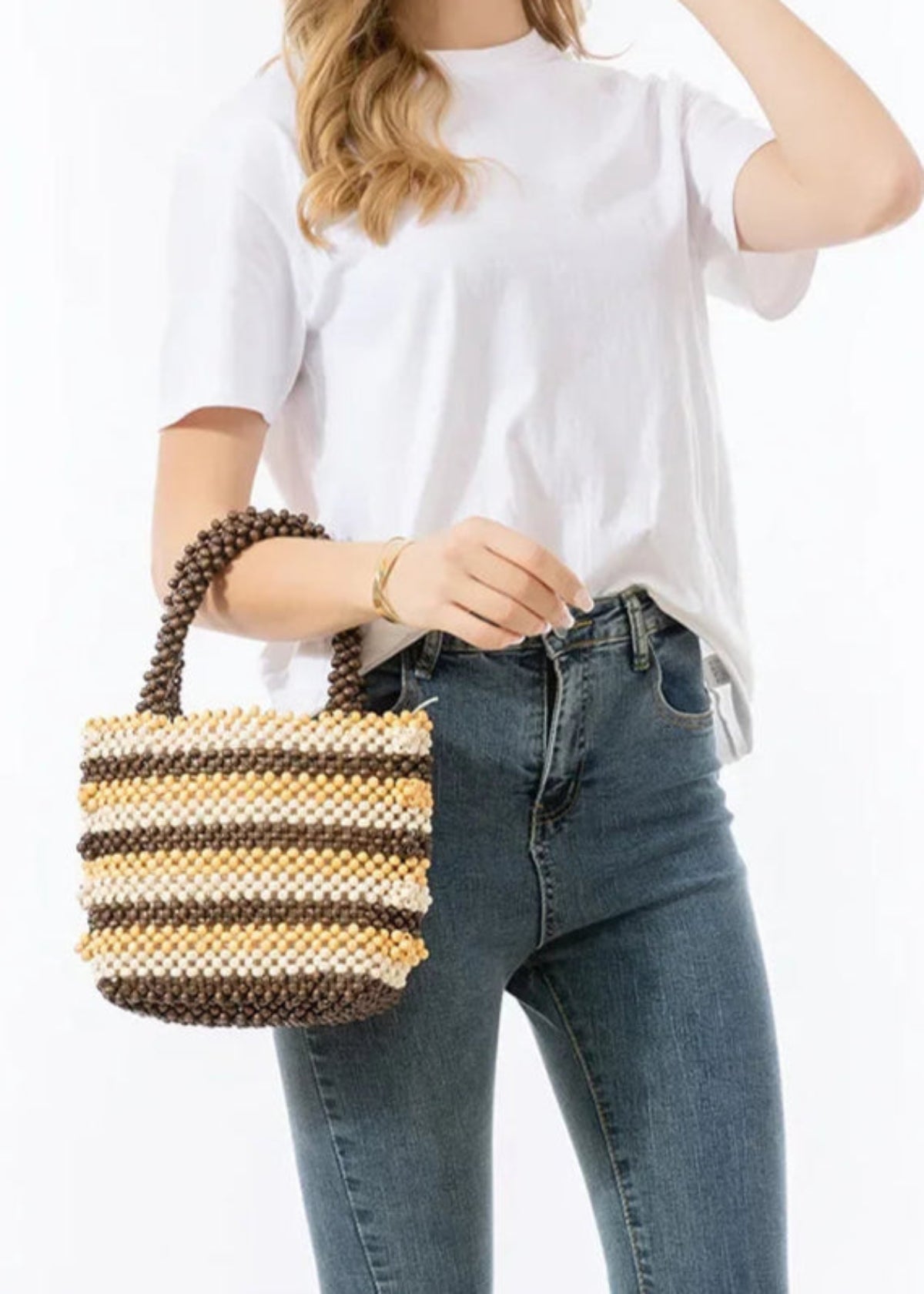Handcrafted Striped Bead Tote