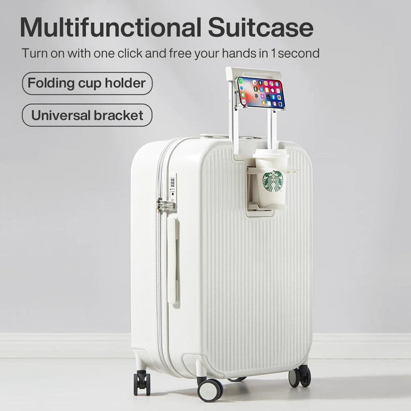 Hard-Shell Suitcase With Spinner Wheels And Integrated Cup Holder