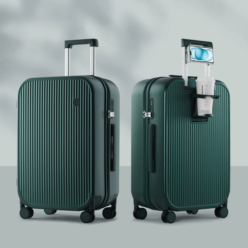 Hard-Shell Suitcase With Spinner Wheels And Integrated Cup Holder