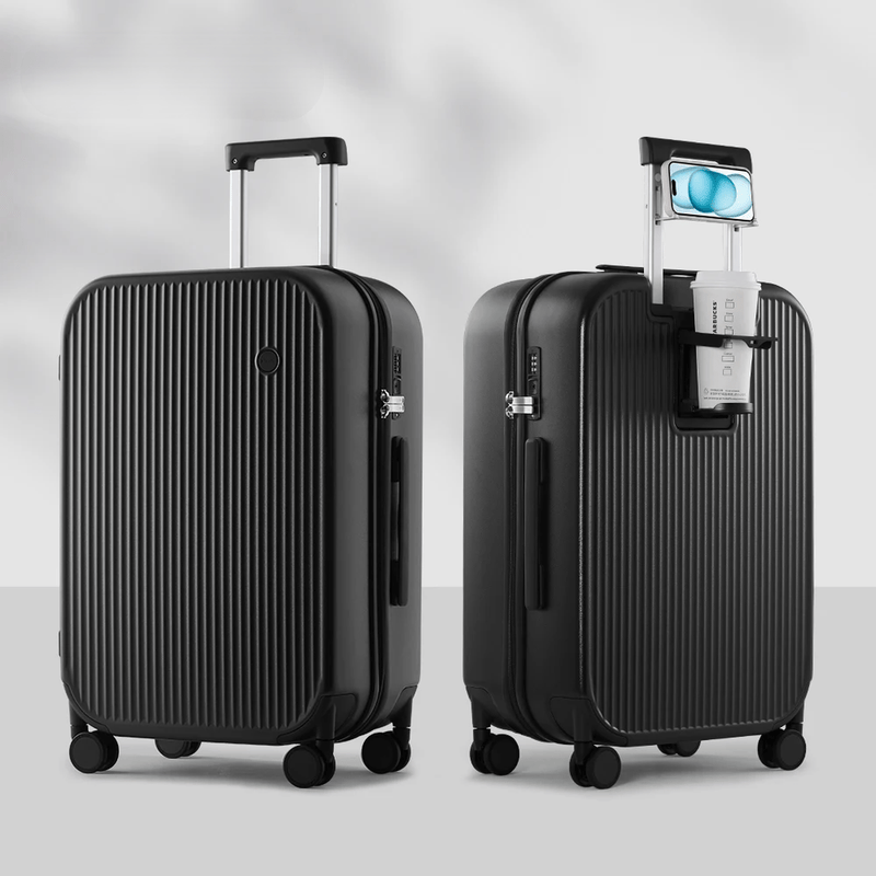 Hard-Shell Suitcase With Spinner Wheels And Integrated Cup Holder