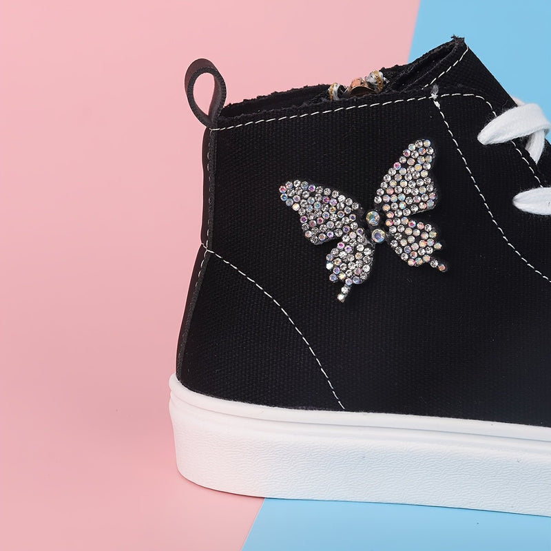 High Canvas Children&#39;s Sneakers With Bow And Side Zip