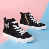 High Canvas Children&#39;s Sneakers With Bow And Side Zip