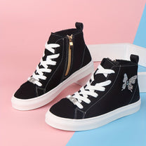 High Canvas Children&#39;s Sneakers With Bow And Side Zip
