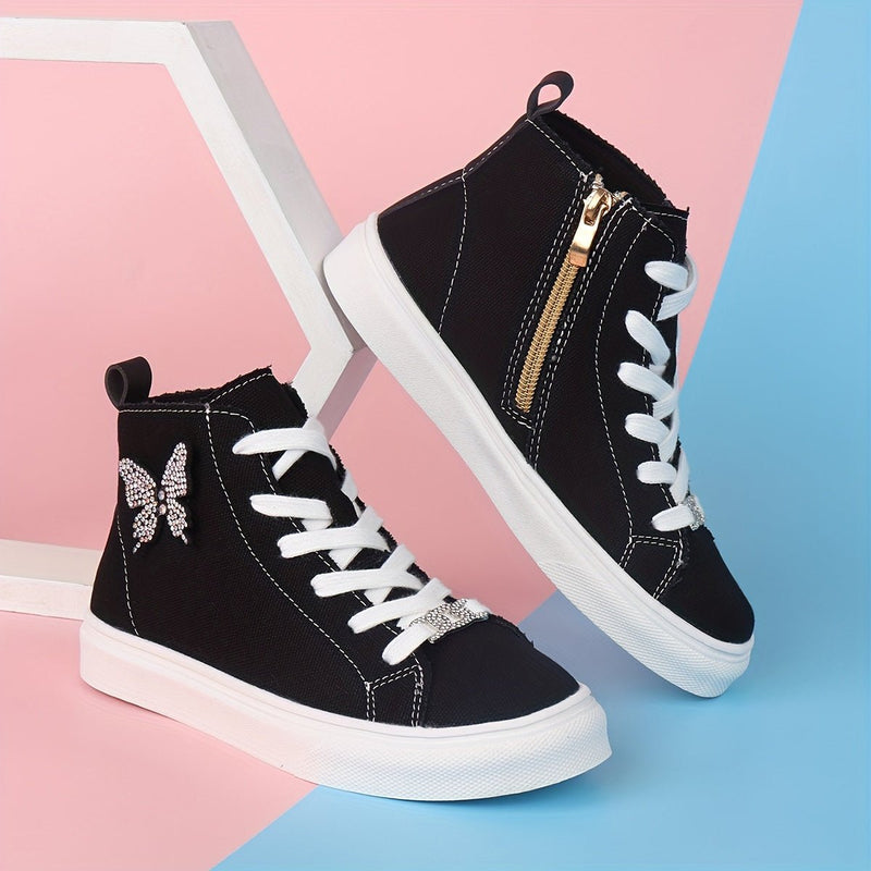 High Canvas Children&#39;s Sneakers With Bow And Side Zip
