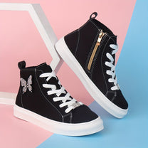 High Canvas Children&#39;s Sneakers With Bow And Side Zip