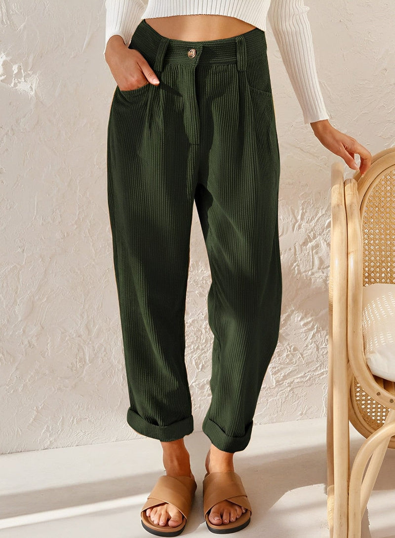 High Waist Cord Trousers For Women - Versatile And Stylish