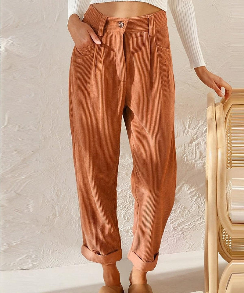High Waist Cord Trousers For Women - Versatile And Stylish