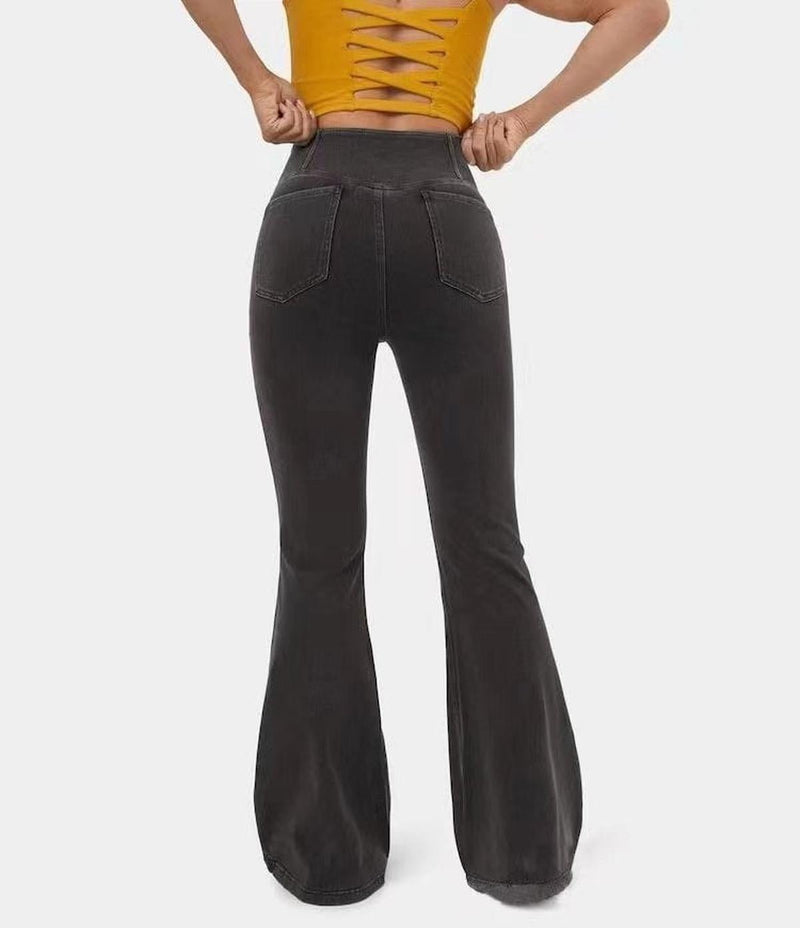High Waist Flared Stretch Denim Jeans For Women