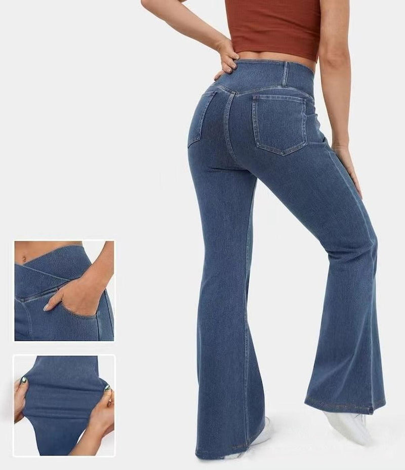High Waist Flared Stretch Denim Jeans For Women