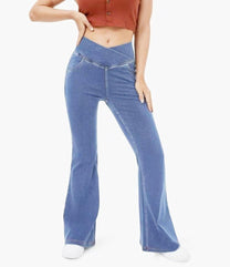 High Waist Flared Stretch Denim Jeans For Women