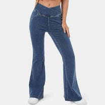 High Waist Flared Stretch Denim Jeans For Women