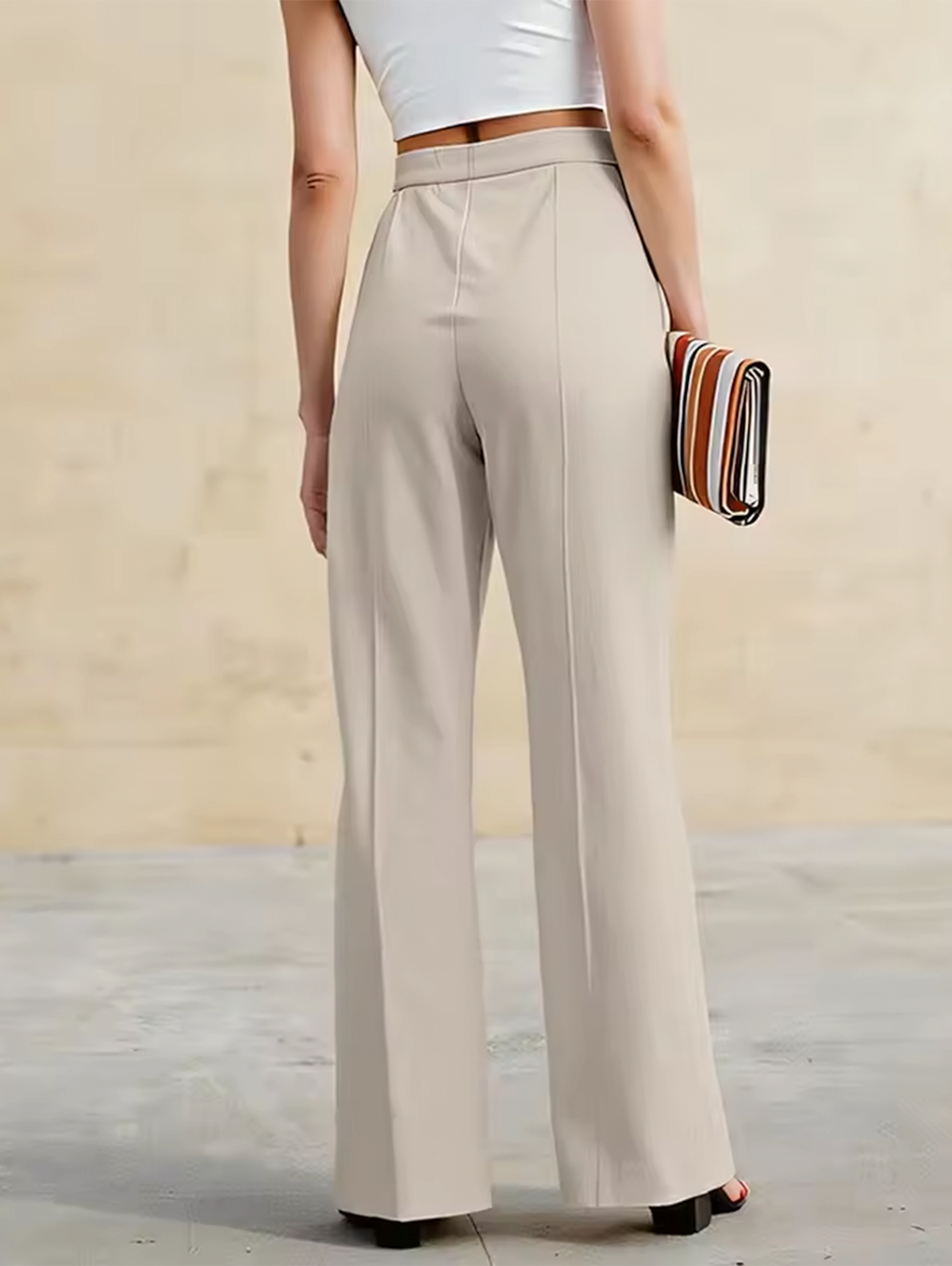 High Waist Pants with Belt Buckle Detail