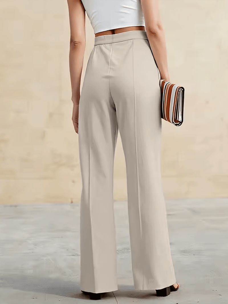 High Waist Pants with Belt Buckle Detail