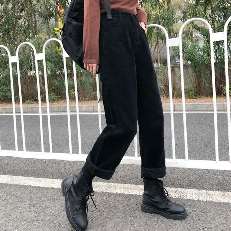 High Waist Wide Leg Cord Trousers for Women