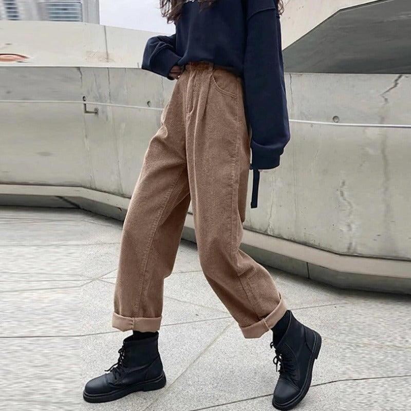 High Waist Wide Leg Cord Trousers for Women