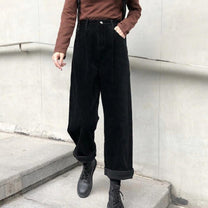 High Waist Wide Leg Cord Trousers for Women