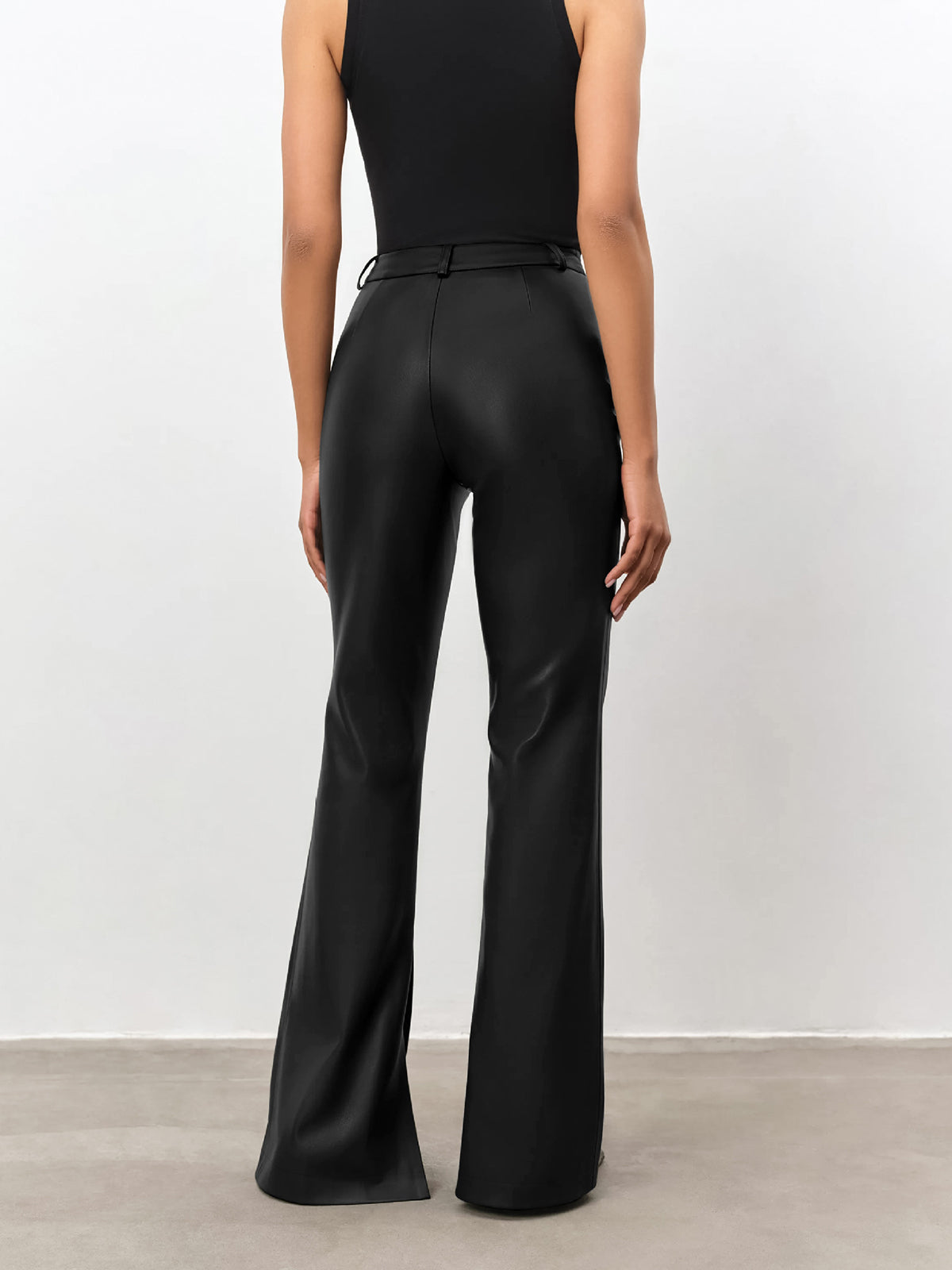 High Waisted Faux Leather Flare Pants