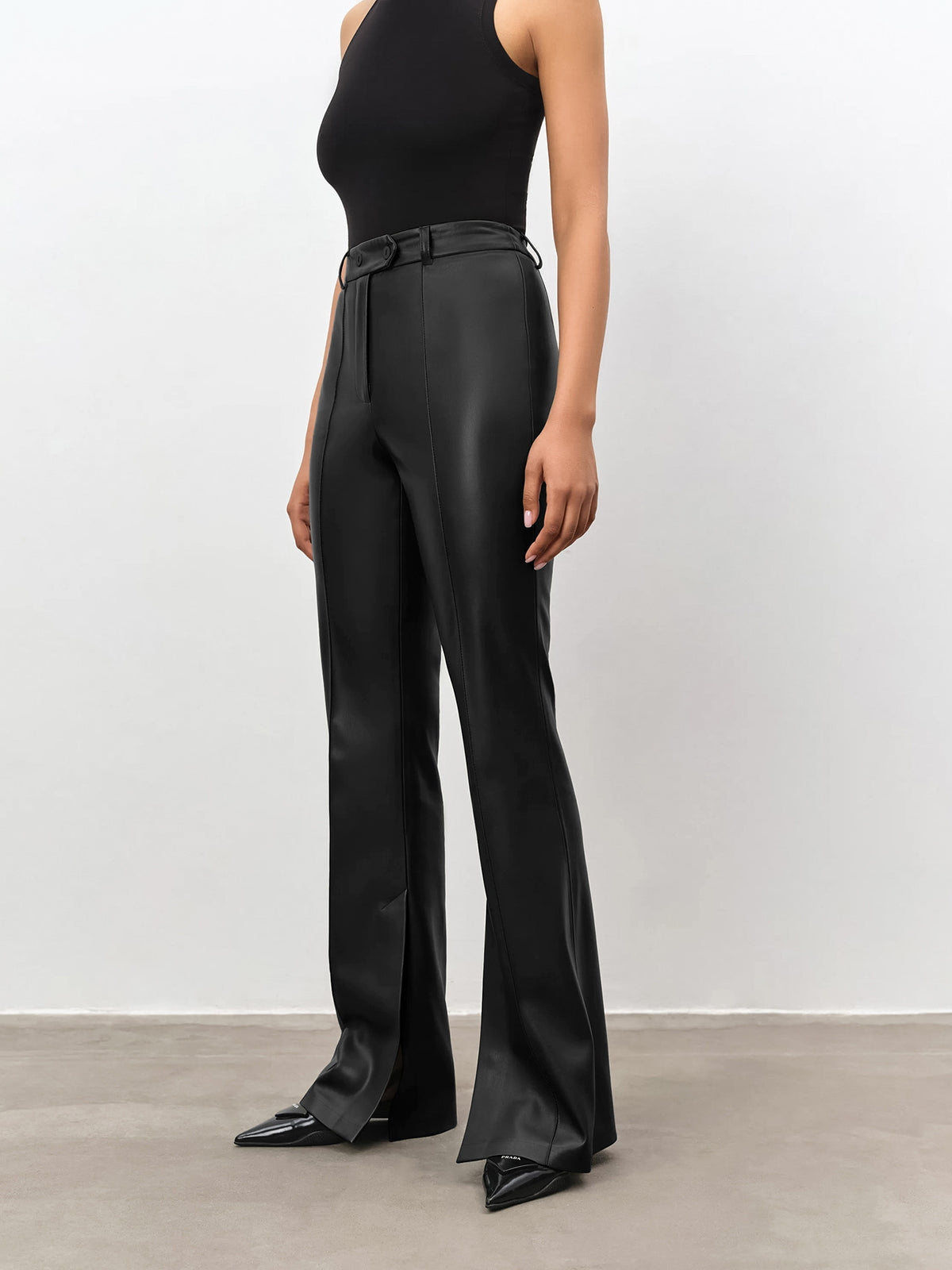 High Waisted Faux Leather Flare Pants