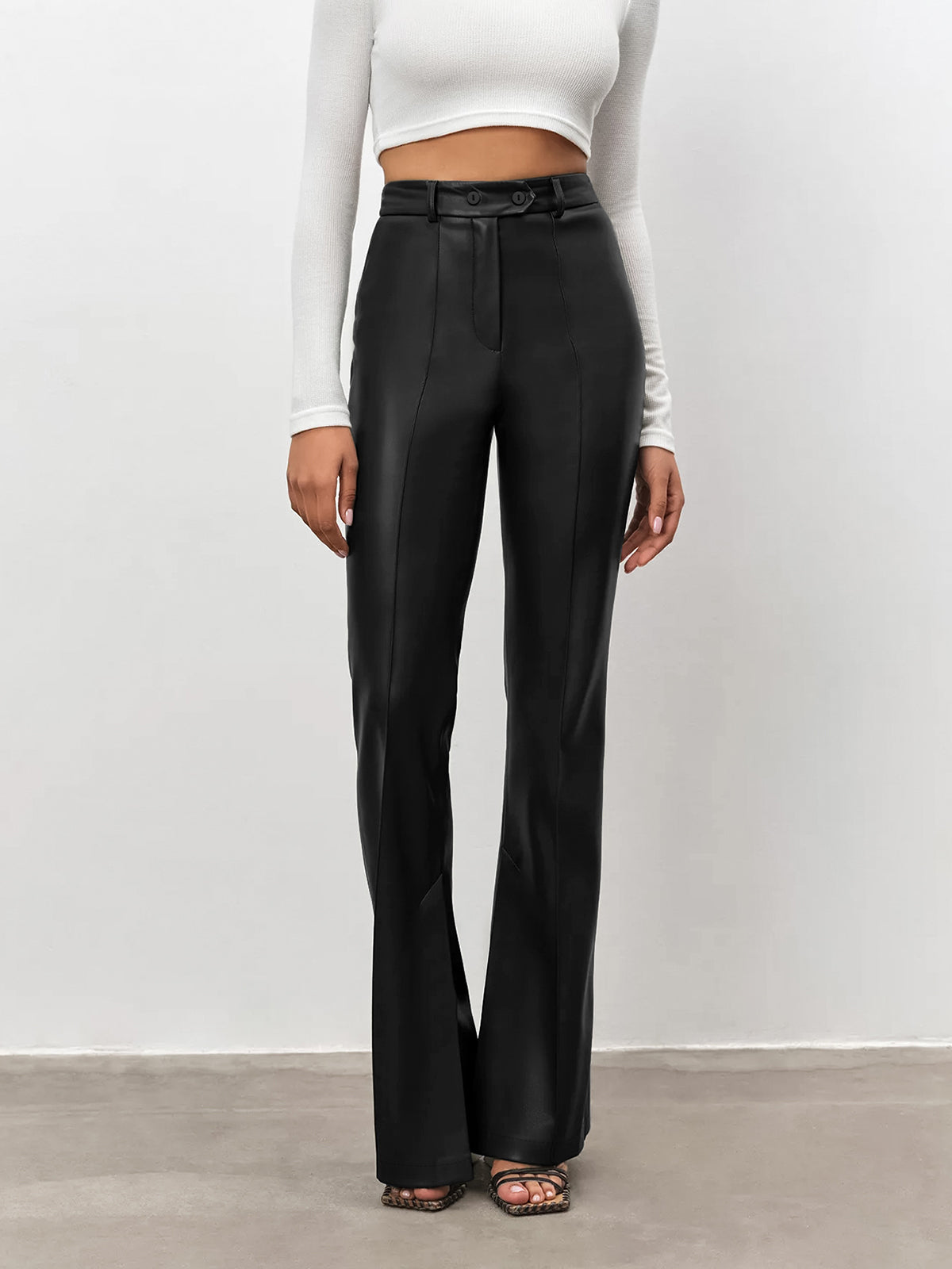 High Waisted Faux Leather Flare Pants