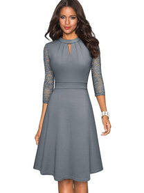 Hollow Lace Dress For Women - Elegant Polyester Outfit