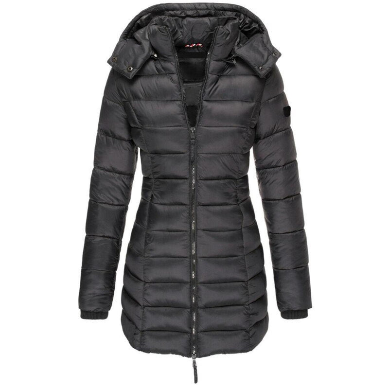 Hooded Insulated Winter Jacket With Zipper Closure
