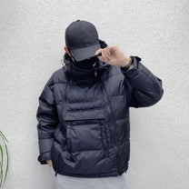 Hooded Jacket With Diagonal Zipper And Drawstring