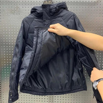 Hooded Jacket With Diagonal Zipper And Drawstring