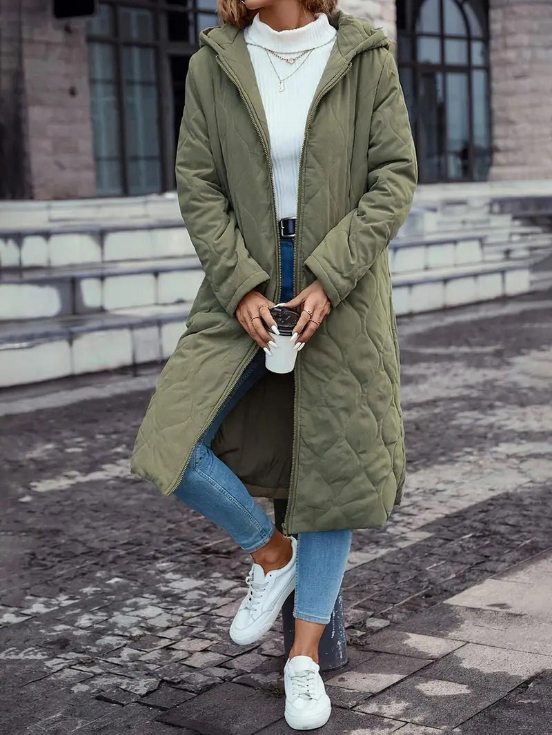 Hooded Quilted Jacket With Long Sleeves For Autumn And Winter