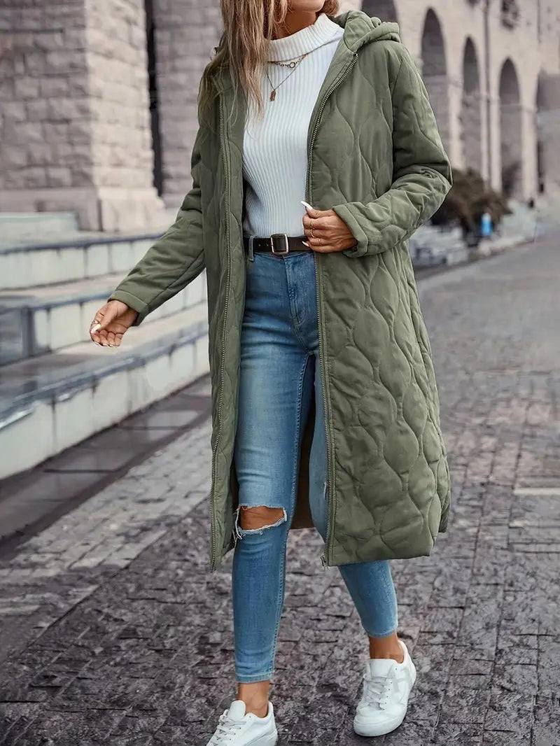 Hooded Quilted Jacket With Long Sleeves For Autumn And Winter