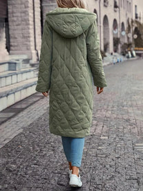 Hooded Quilted Jacket With Long Sleeves For Autumn And Winter