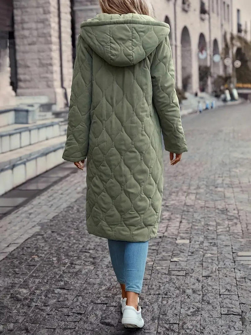 Hooded Quilted Jacket With Long Sleeves For Autumn And Winter