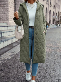 Hooded Quilted Jacket With Long Sleeves For Autumn And Winter