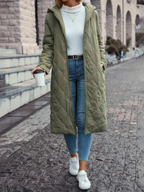 Hooded Quilted Jacket With Long Sleeves For Autumn And Winter