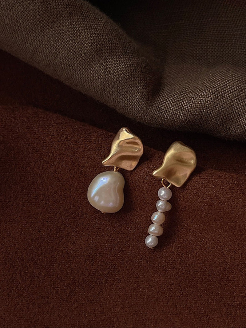 Irregular Metal &amp; Pearl Earrings