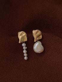 Irregular Metal &amp; Pearl Earrings