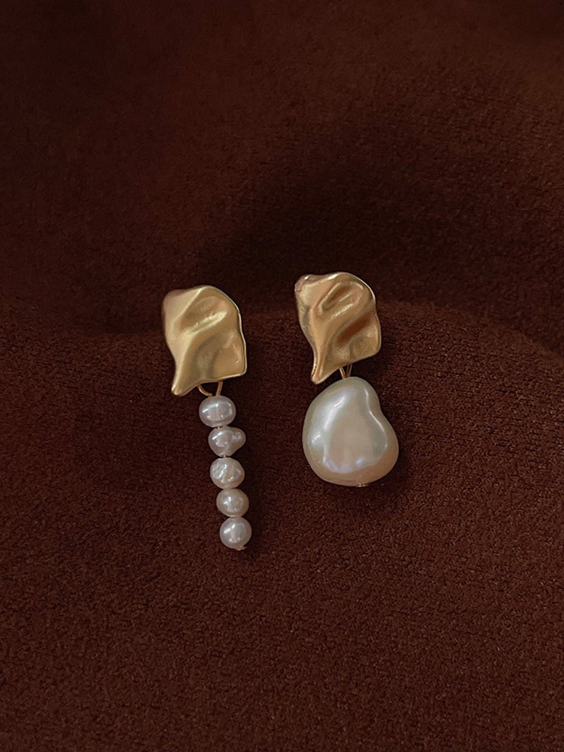 Irregular Metal &amp; Pearl Earrings