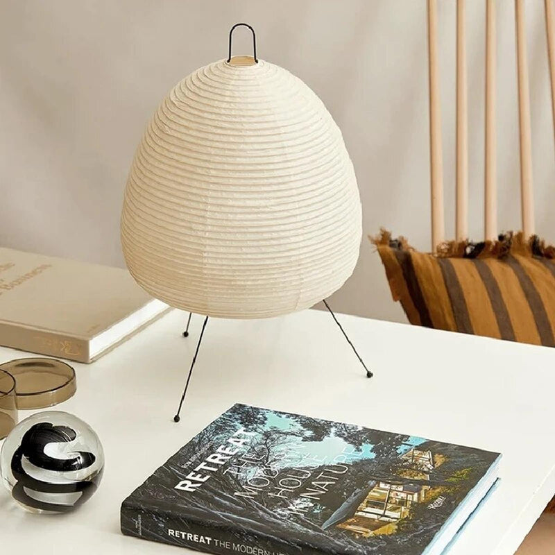 Japanese Rice Paper LED Table Lamp With Tripod Base