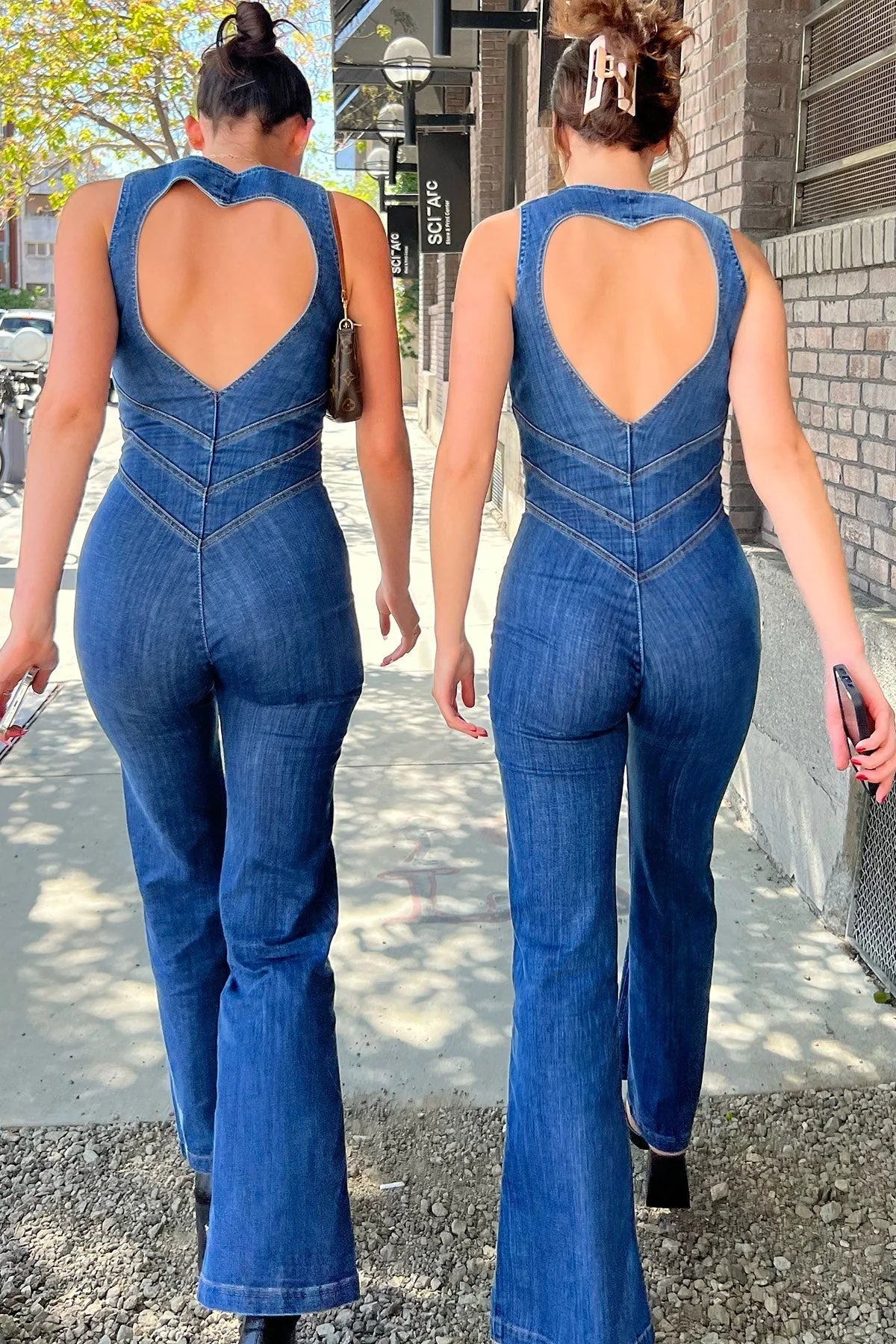 Love Locked Heart-Shaped Denim Jumpsuit