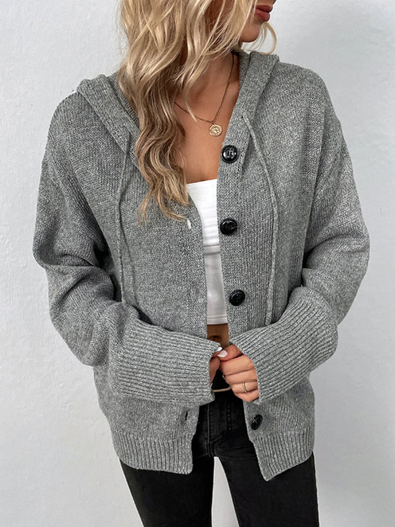 Knit Button-Up Hooded Cardigan