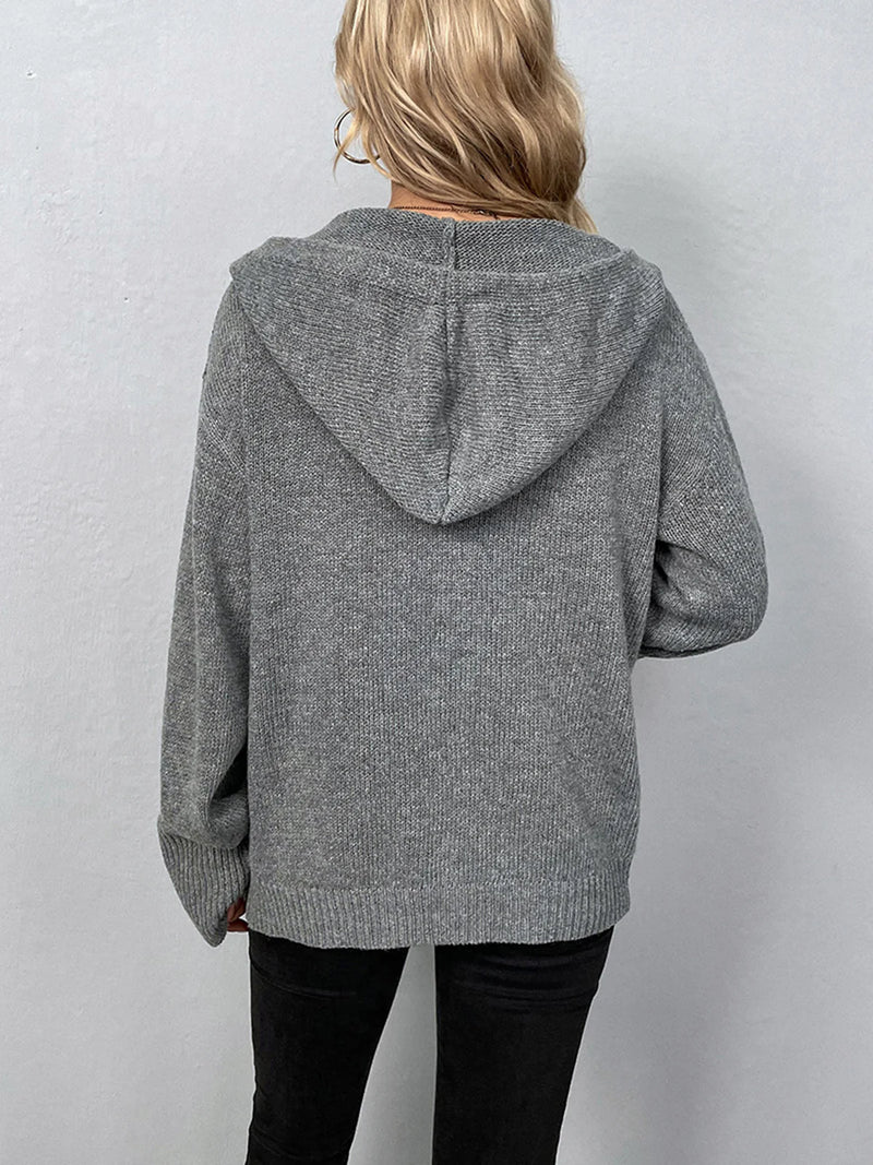 Knit Button-Up Hooded Cardigan