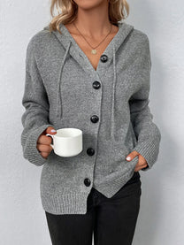 Knit Button-Up Hooded Cardigan