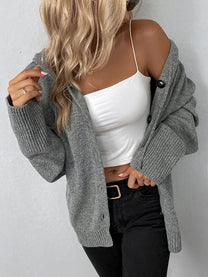 Knit Button-Up Hooded Cardigan