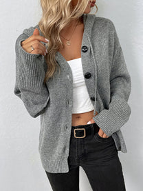 Knit Button-Up Hooded Cardigan